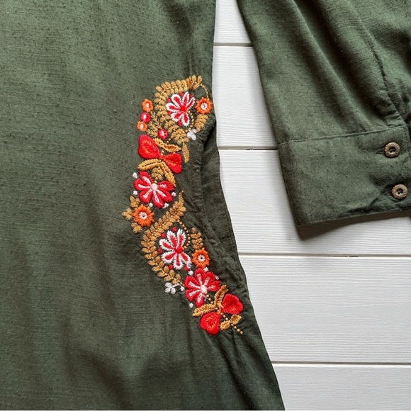 SAACHI Olive Green Embroidered Tunic Top – 2XL – Boho Floral, Pockets - Picture 7 of 13